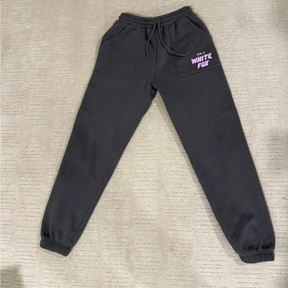 White Fox Boutique Vol. 3 Gray Hoodie and sweatpants with Pink Logo - Picture 5 of 7